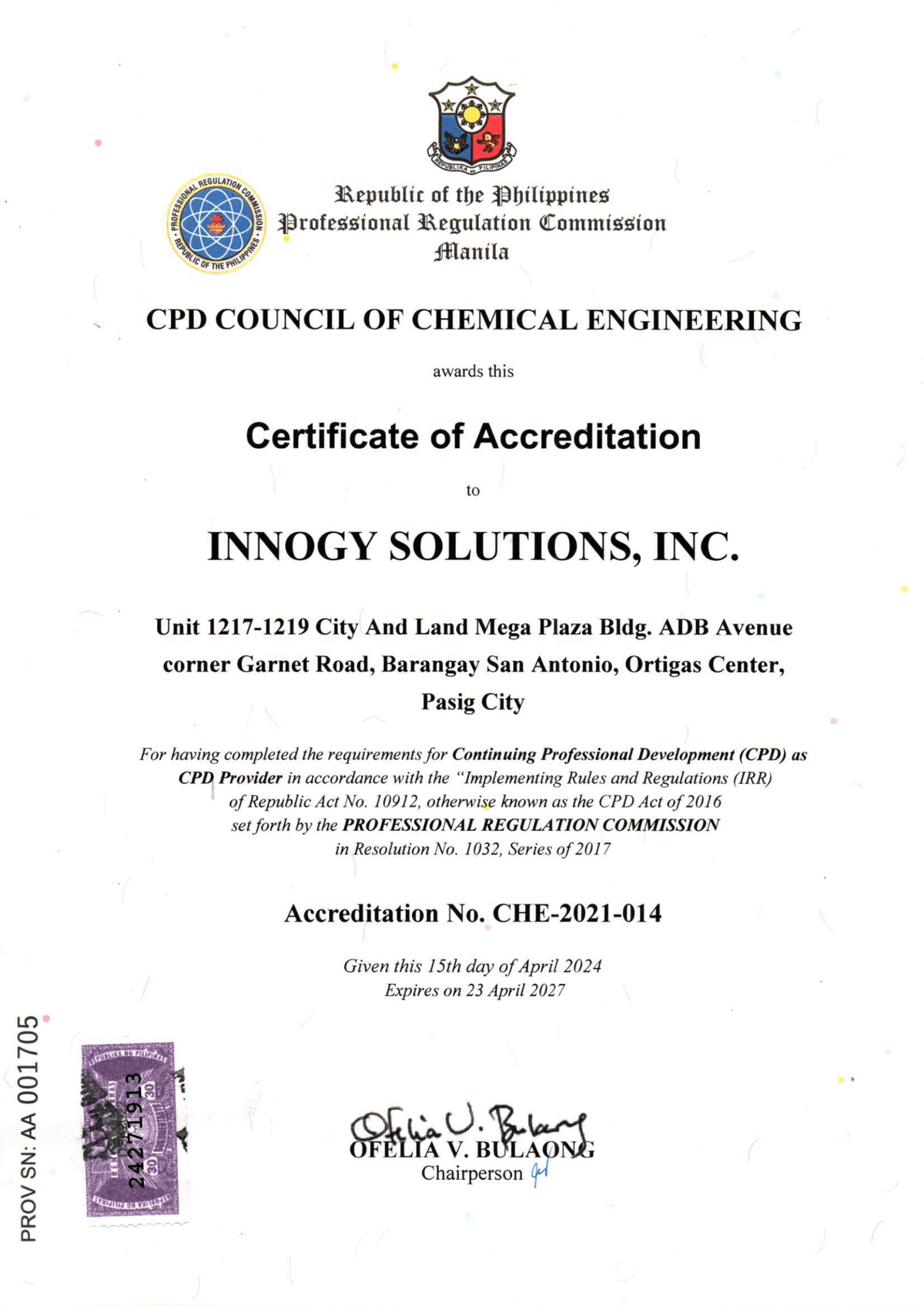 PRC CPD Accreditation Certificate